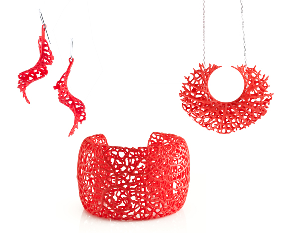 red 3d-printed jewelry