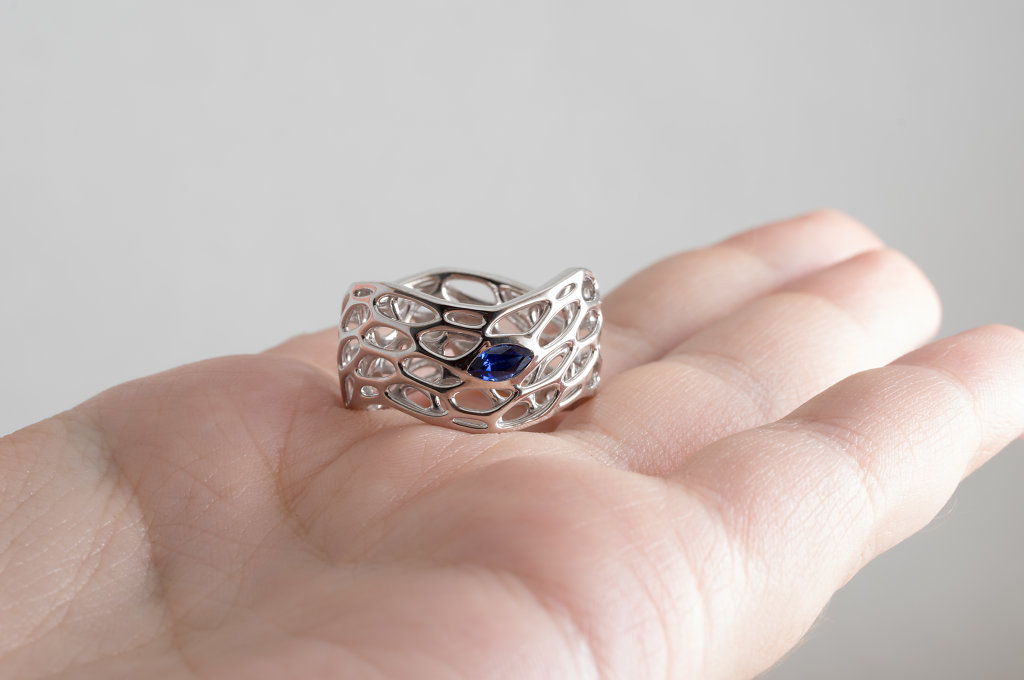 Wave Ring with Sapphire