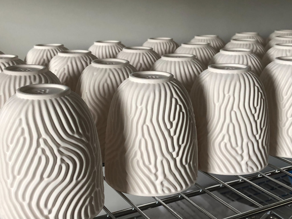 Porcelain bisqueware waiting to be glazed