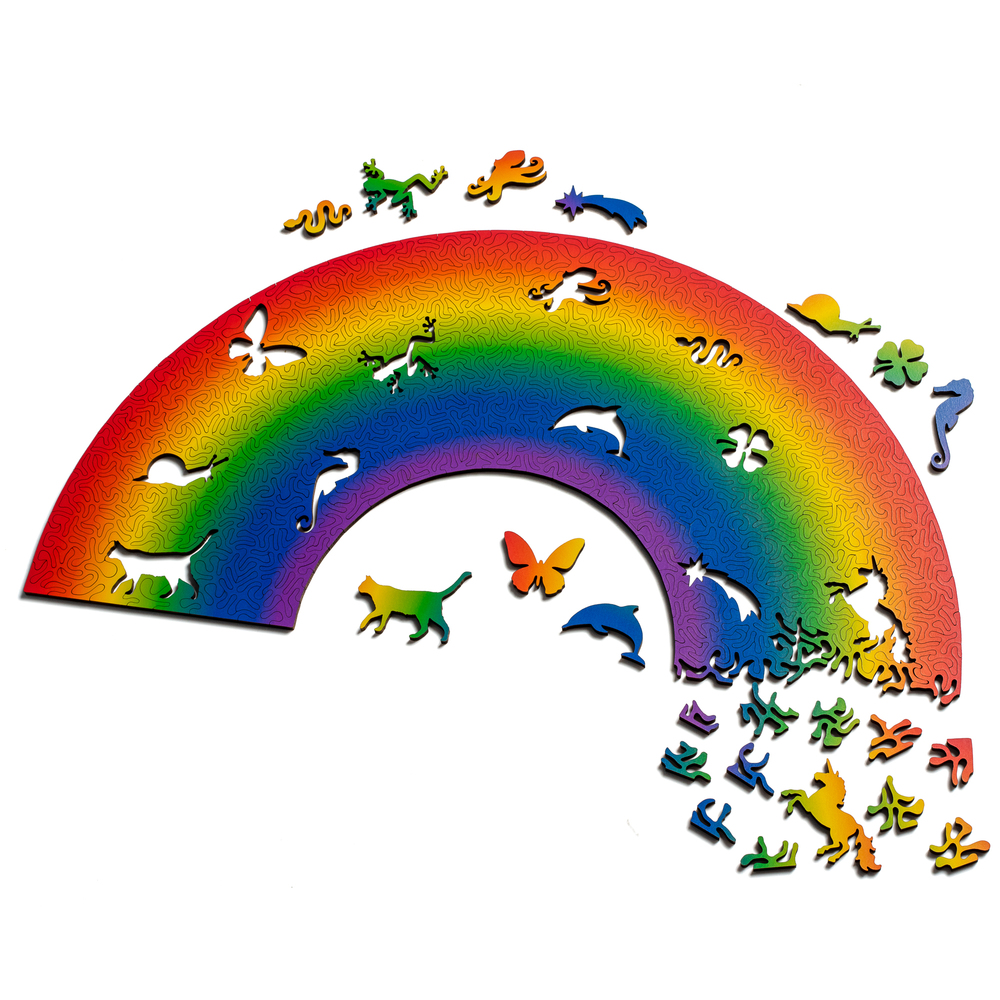 Puzzle of a rainbow arch in irregular shapes